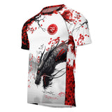 Roll Gear Shadow Dragon Warrior Rash Guard – White & Crimson – Adult Short Sleeve, front view, all-over print.