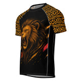 Roll Gear Lion’s Pride Women’s Short Sleeve Rash Guard – Black & Gold, front view, all-over print.