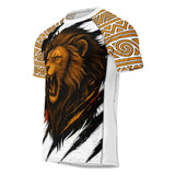 Roll Gear Lion’s Pride Short Sleeve Rash Guard – White & Gold, front view, all-over print.