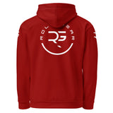 Roll Gear Branded Hoodie – Red, back view. Recycled unisex all-over print hoodie.