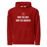 Roll Gear Branded Hoodie – Red, front view, additional angle. Recycled unisex all-over print hoodie.