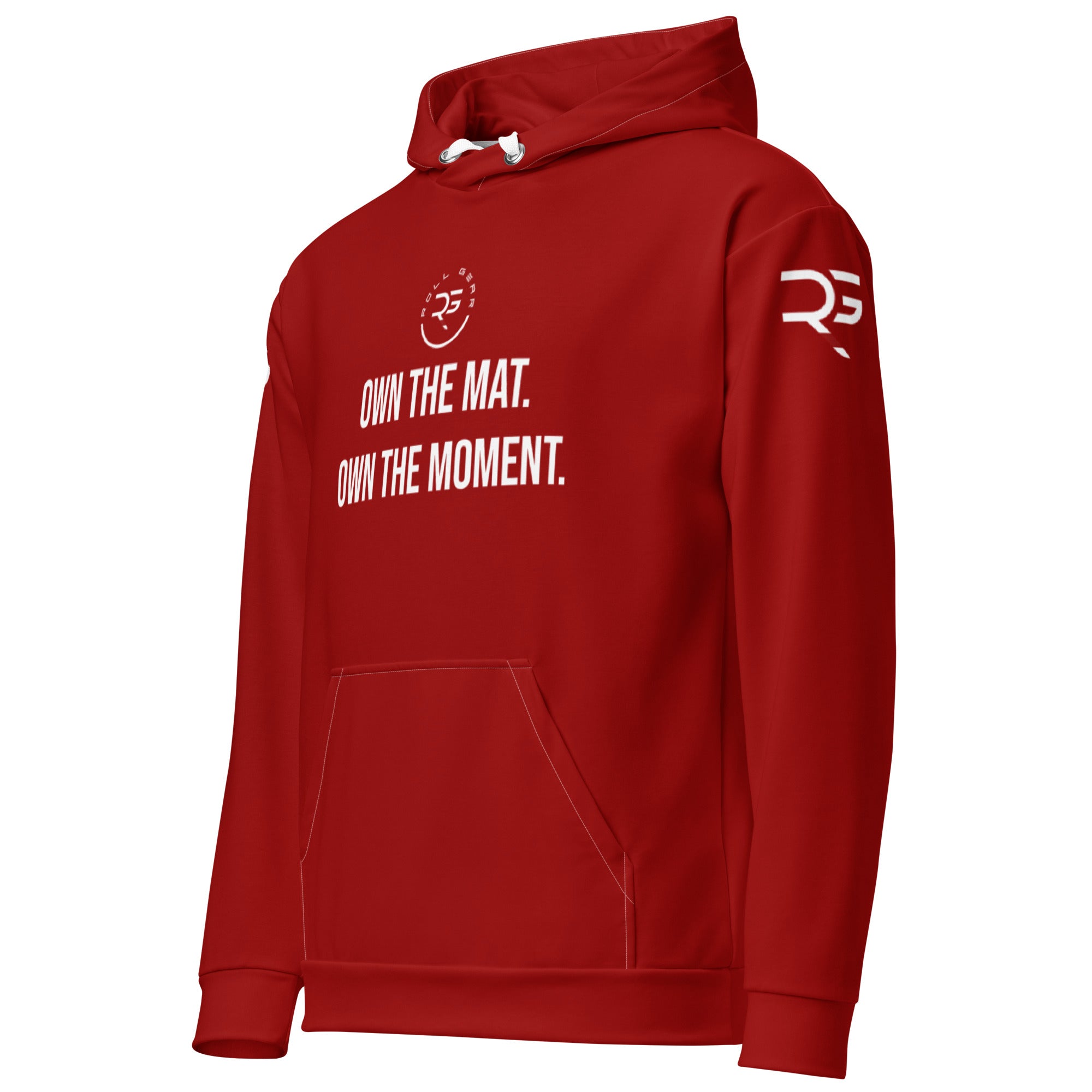 Roll Gear Branded Hoodie, left front view, all-over print.