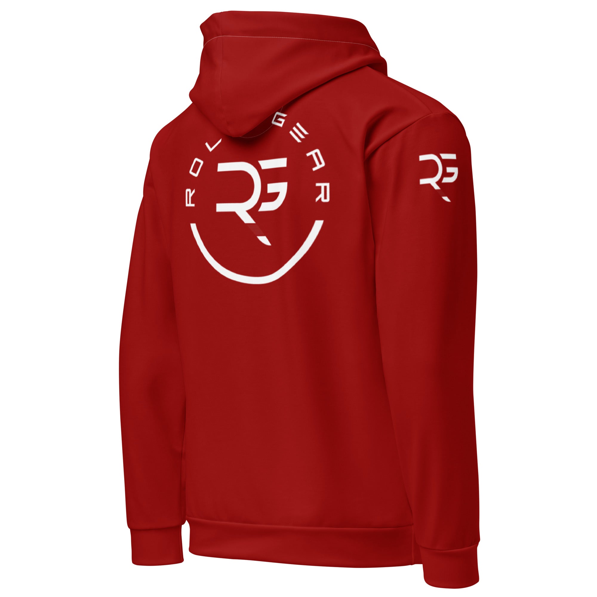 Roll Gear Branded Hoodie, right back view, all-over print.