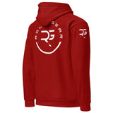 Roll Gear Branded Hoodie – Red, back-right view. Recycled unisex all-over print hoodie.