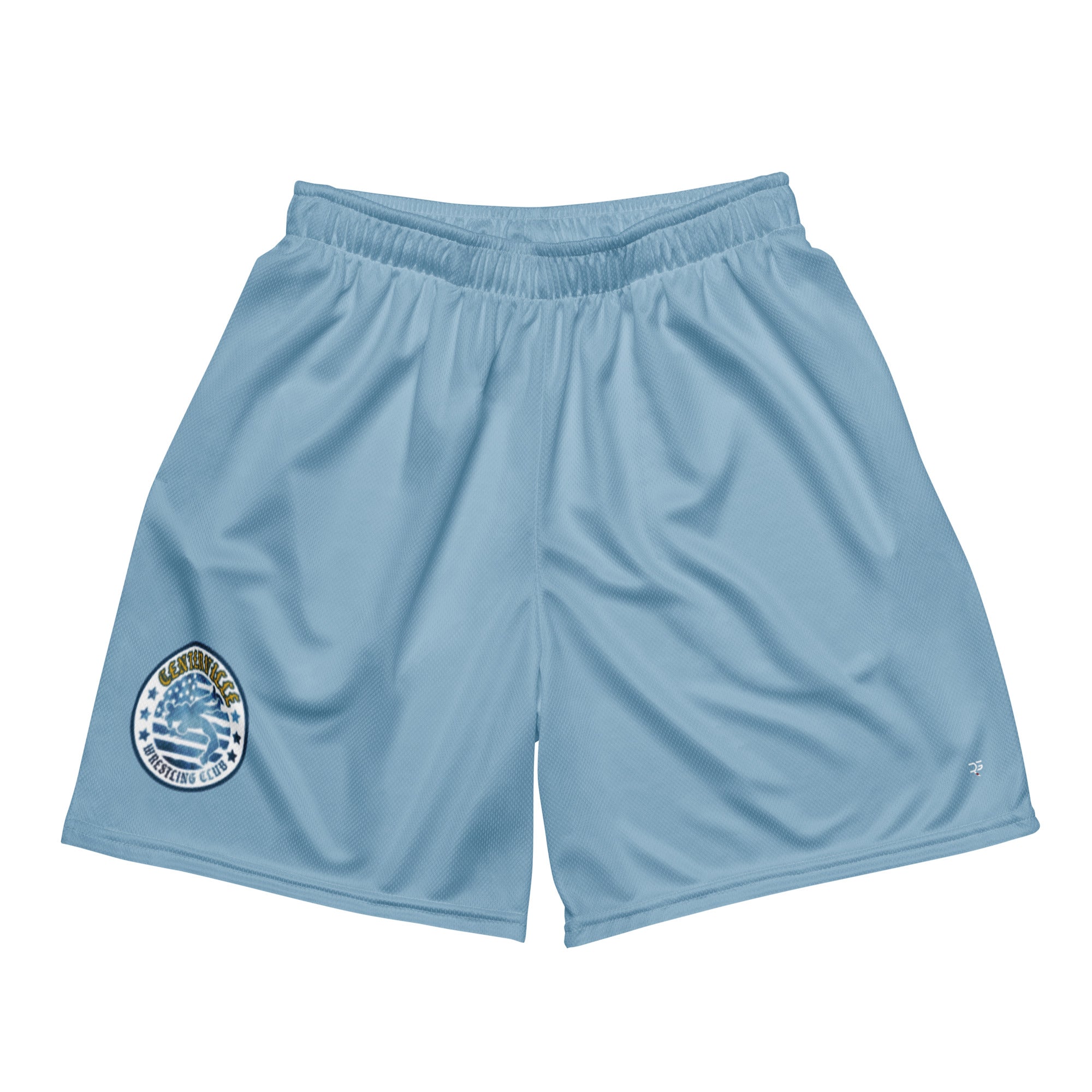 Roll Gear Centerville Wrestling Mesh Training Shorts - Light Blue, front view.