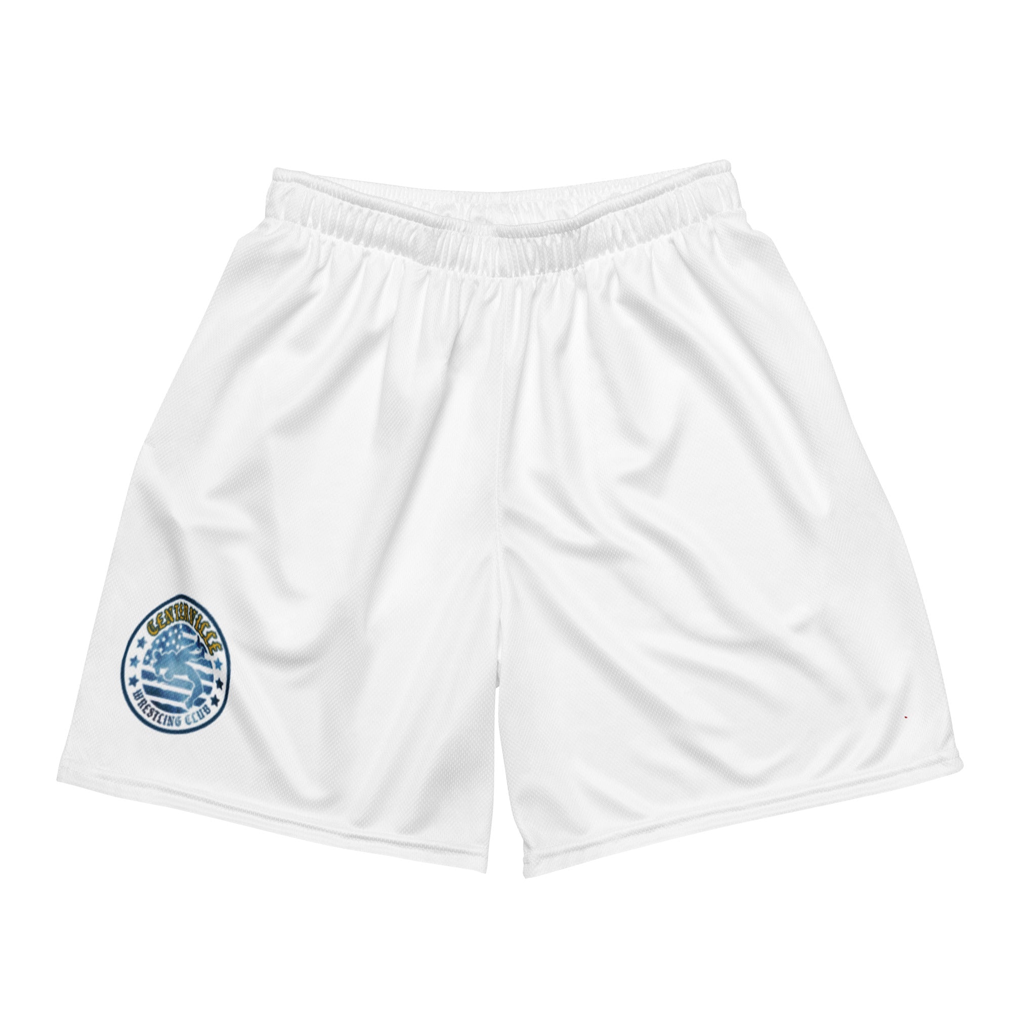 Roll Gear Centerville Wrestling Mesh Training Shorts - White, front view.