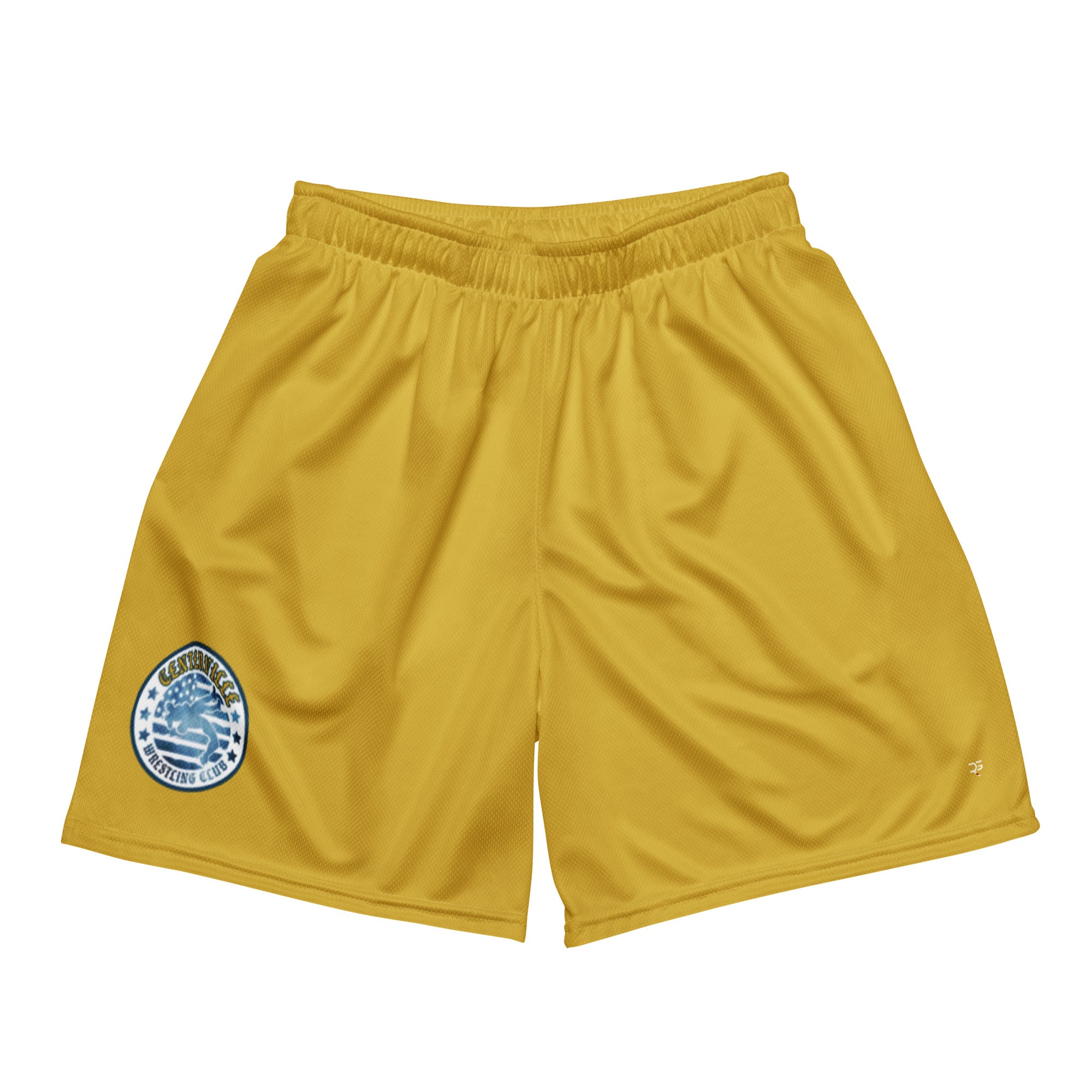 Roll Gear Centerville Wrestling Mesh Training Shorts - Gold, front view.
