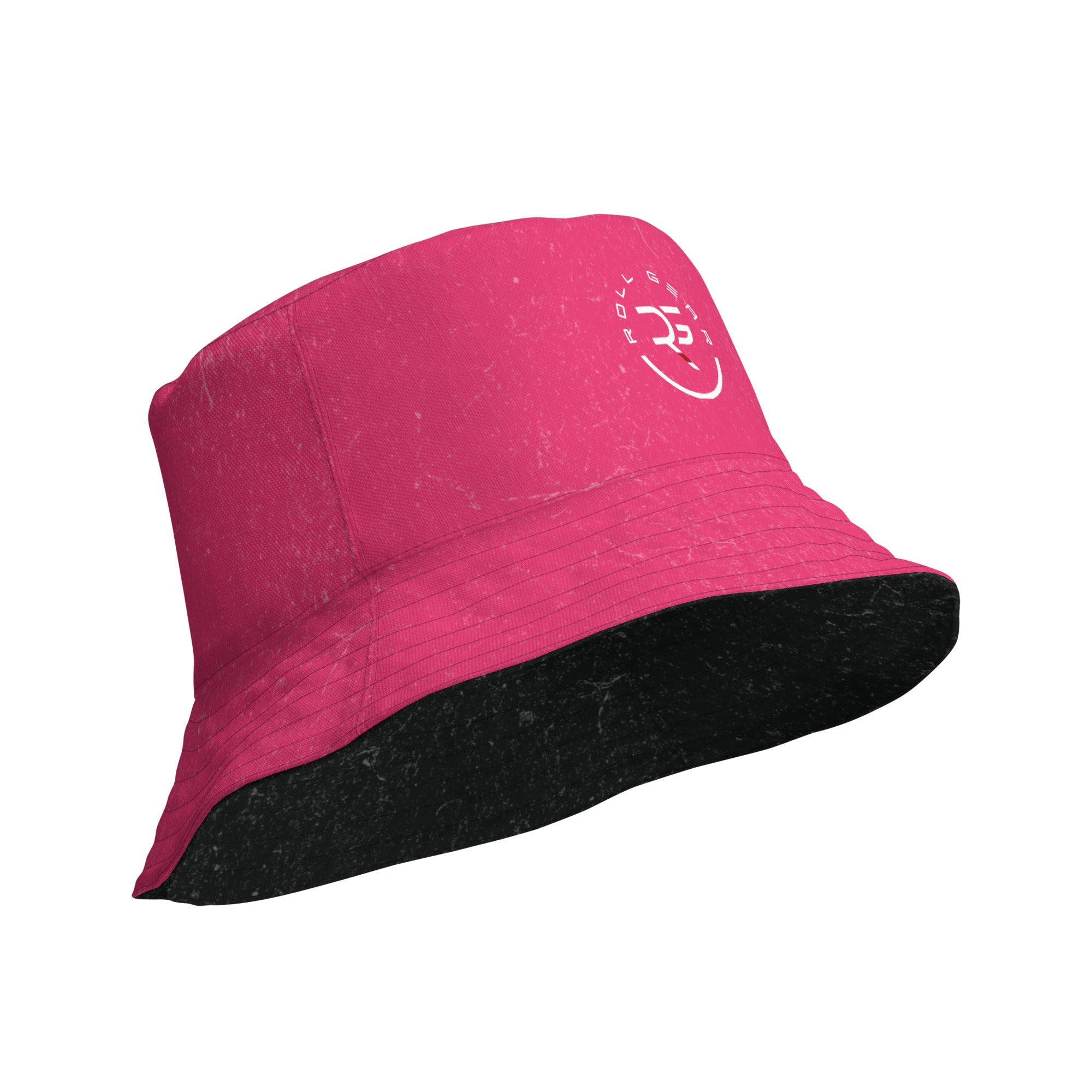 Roll Gear Reversible Bucket Hat - Black & Pink, inside, fabric detail.