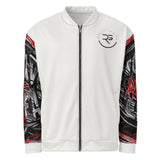 Roll Gear Evolve or Repeat Bomber Jacket - White, front view.