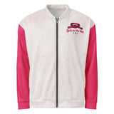 Roll Gear Girls on the Mat Bomber Jacket - White & Pink, front view.