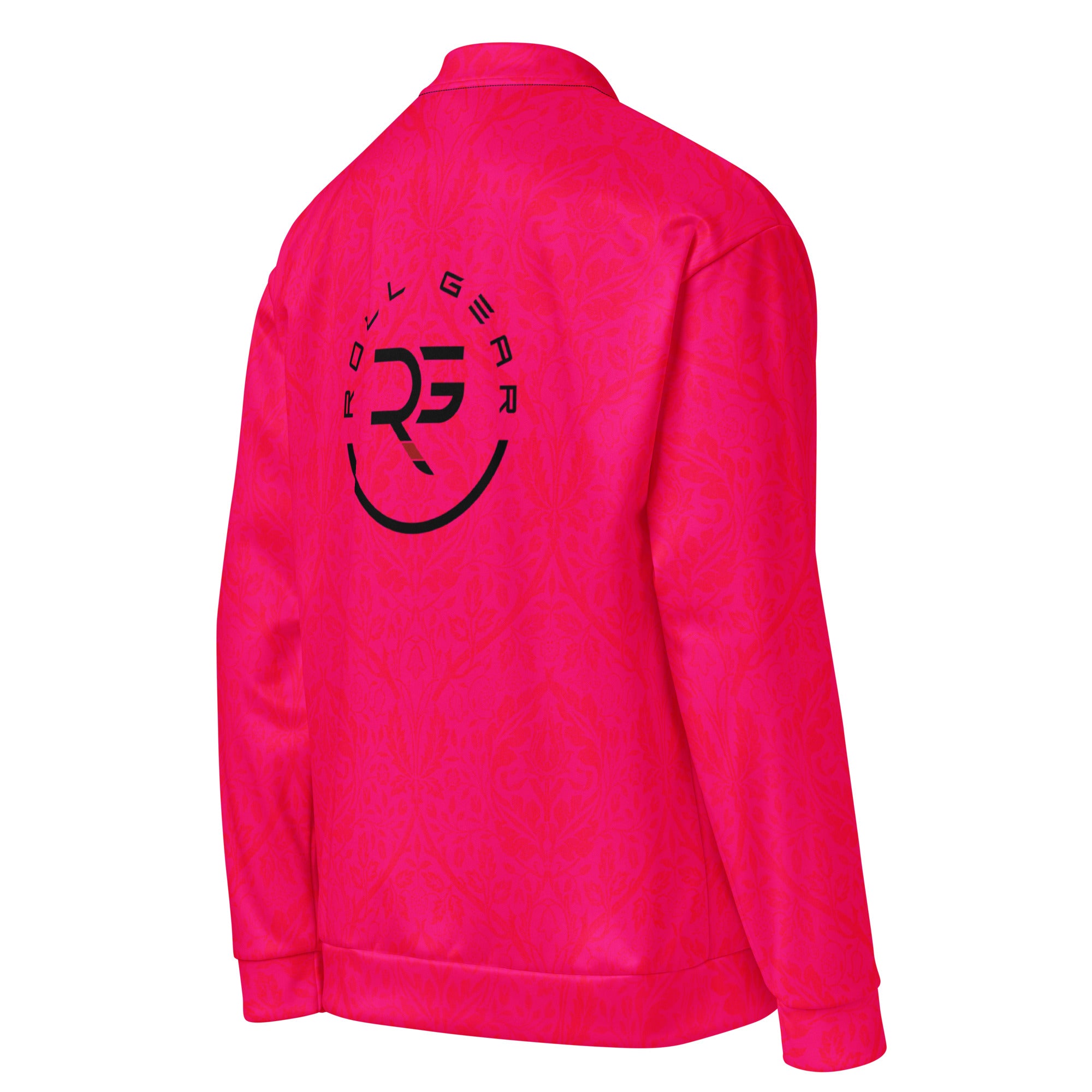 Roll Gear Signature Bomber Jacket – Pink Edition, right back view, all-over print.