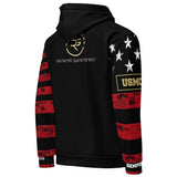 Roll Gear USMC Graphic Print Hoodie With American Flag Accents, right back view, all-over print.