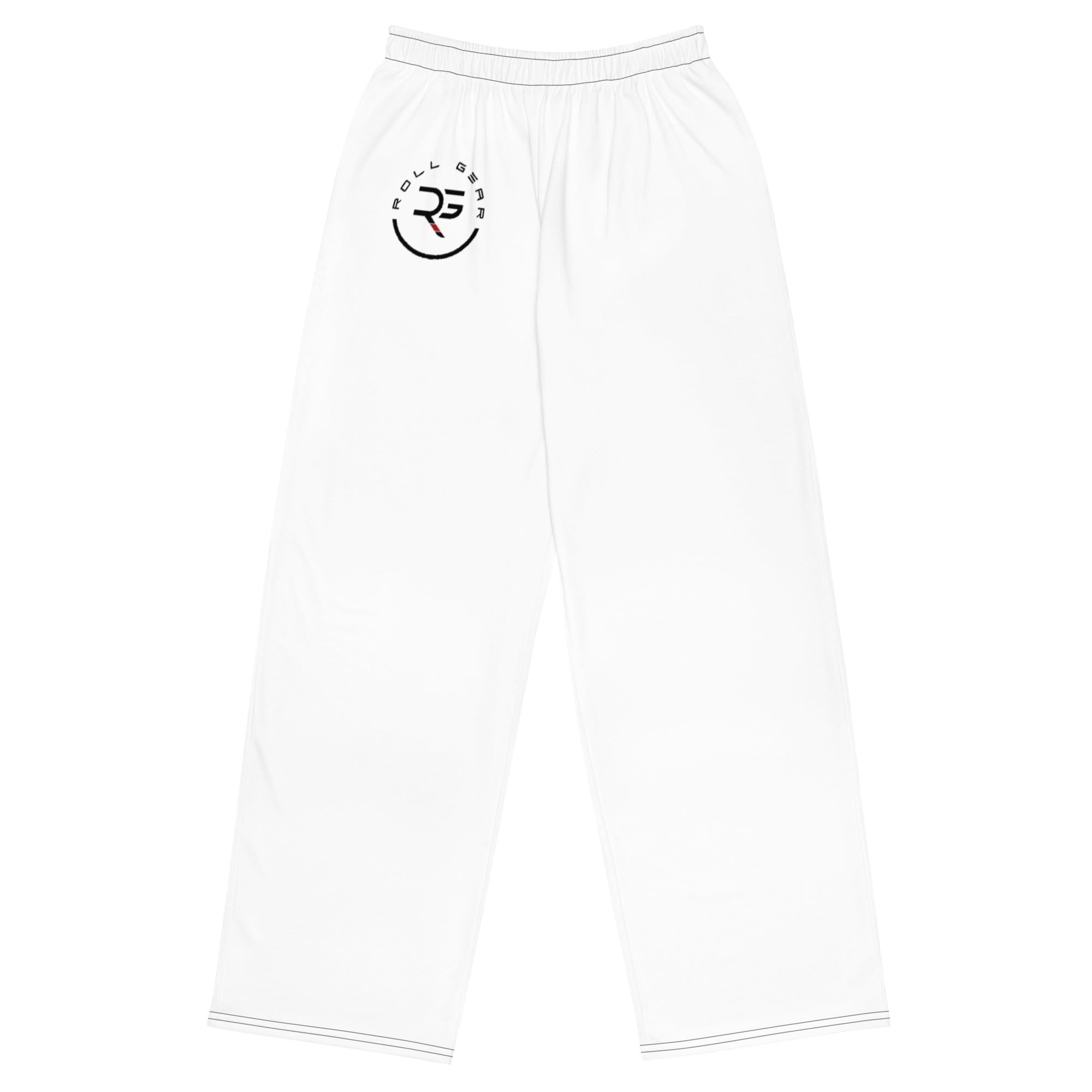 Roll Gear Wide-Leg Training Pants - White Edition, front view.
