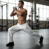 Roll Gear Wide-Leg Training Pants - White Edition, front view, additional angle.