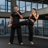 Roll Gear Wide-Leg Training Pants - Black Edition, front view.