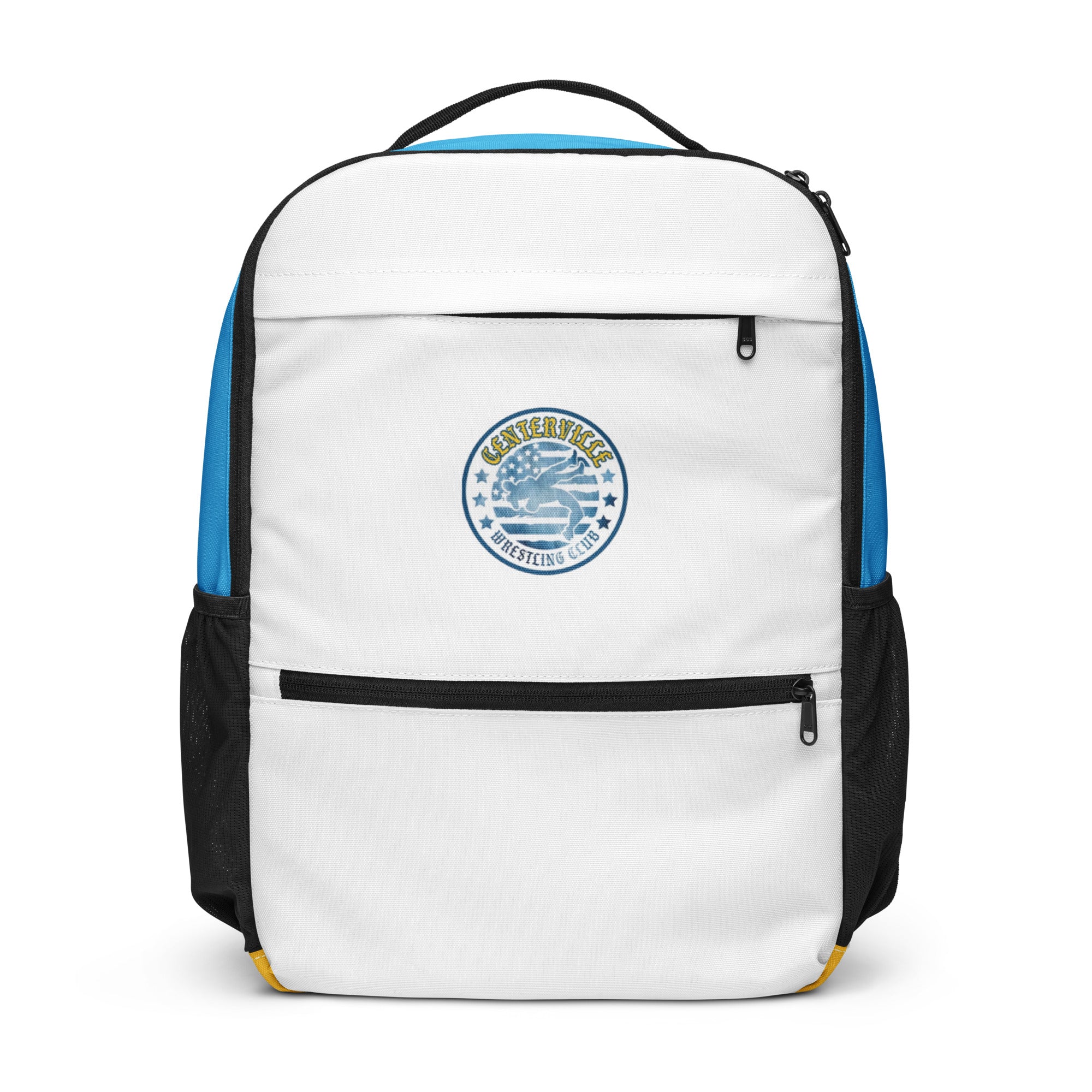Centerville Wrestling Travel Backpack, front view.