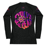 Roll Gear Evolve or Repeat Women’s Rash Guard – Black, back view, all-over print.