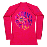 Roll Gear Evolve or Repeat Women’s Rash Guard – Pink, back view, all-over print.