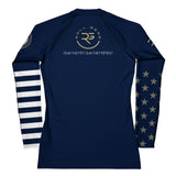 Roll Gear Women's Navy Military Rash Guard - Navy & Gold, back view.