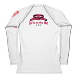 Roll Gear Women's Girls on the Mat BJJ Rash Guard - White Edition, back view.