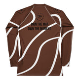 Roll Gear Brown Swirl Long Sleeve BJJ Rash Guard - Brown & White, Women's, back view.