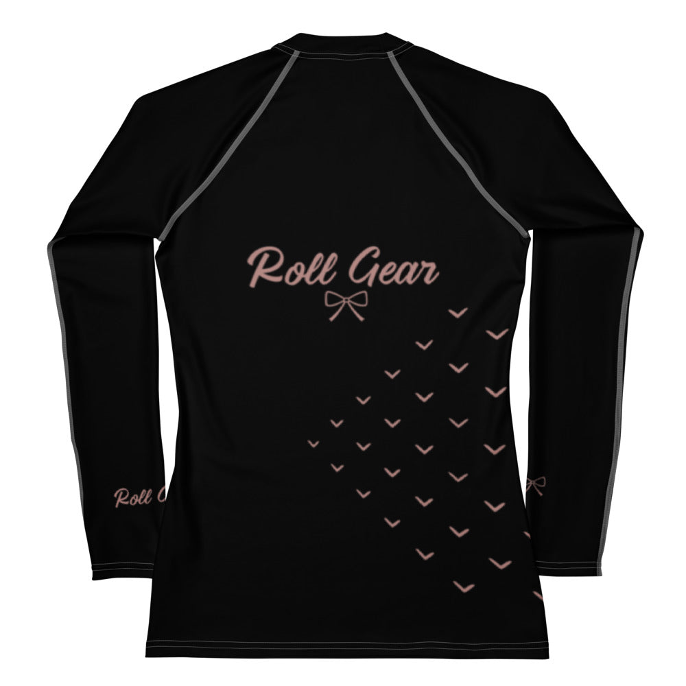 Roll Gear Girls Bows Short Sleeve Rash Guard – Pink – Women’s, back view, all-over print.