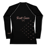 Roll Gear Girls Bows Short Sleeve Rash Guard – Pink – Women’s, back view, all-over print.