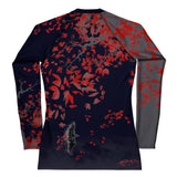 Roll Gear Shadow Dragon Warrior Rash Guard – Dark Navy & Crimson – Women’s Long Sleeve, back view, all-over print.