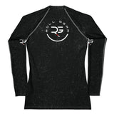 Roll Gear Earned Not Given Women’s Long Sleeve Rash Guard – Black, back view, all-over print.