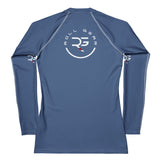 Roll Gear Earned Not Given Long Sleeve Rash Guard – Blue – Women’s, back view, all-over print.