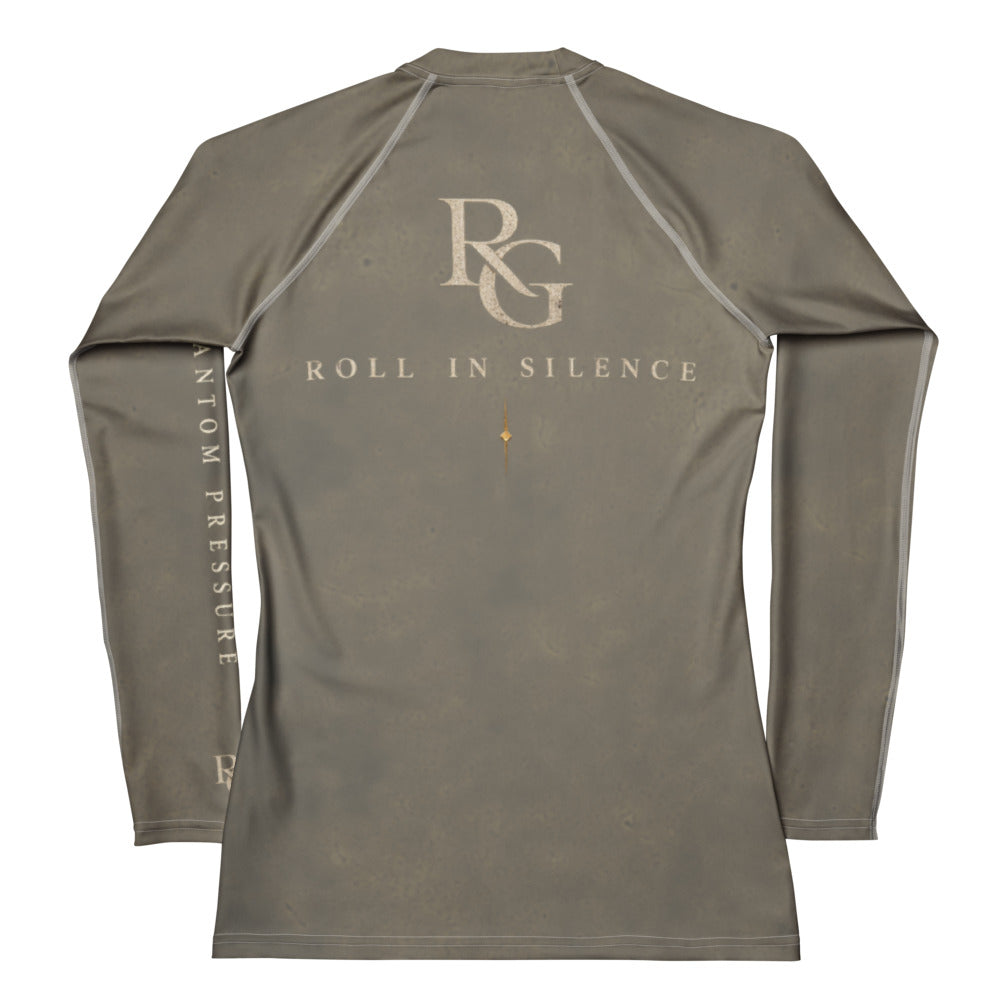 Phantom Pressure Halloween long sleeve rash guard, sage and moss, women's, back view