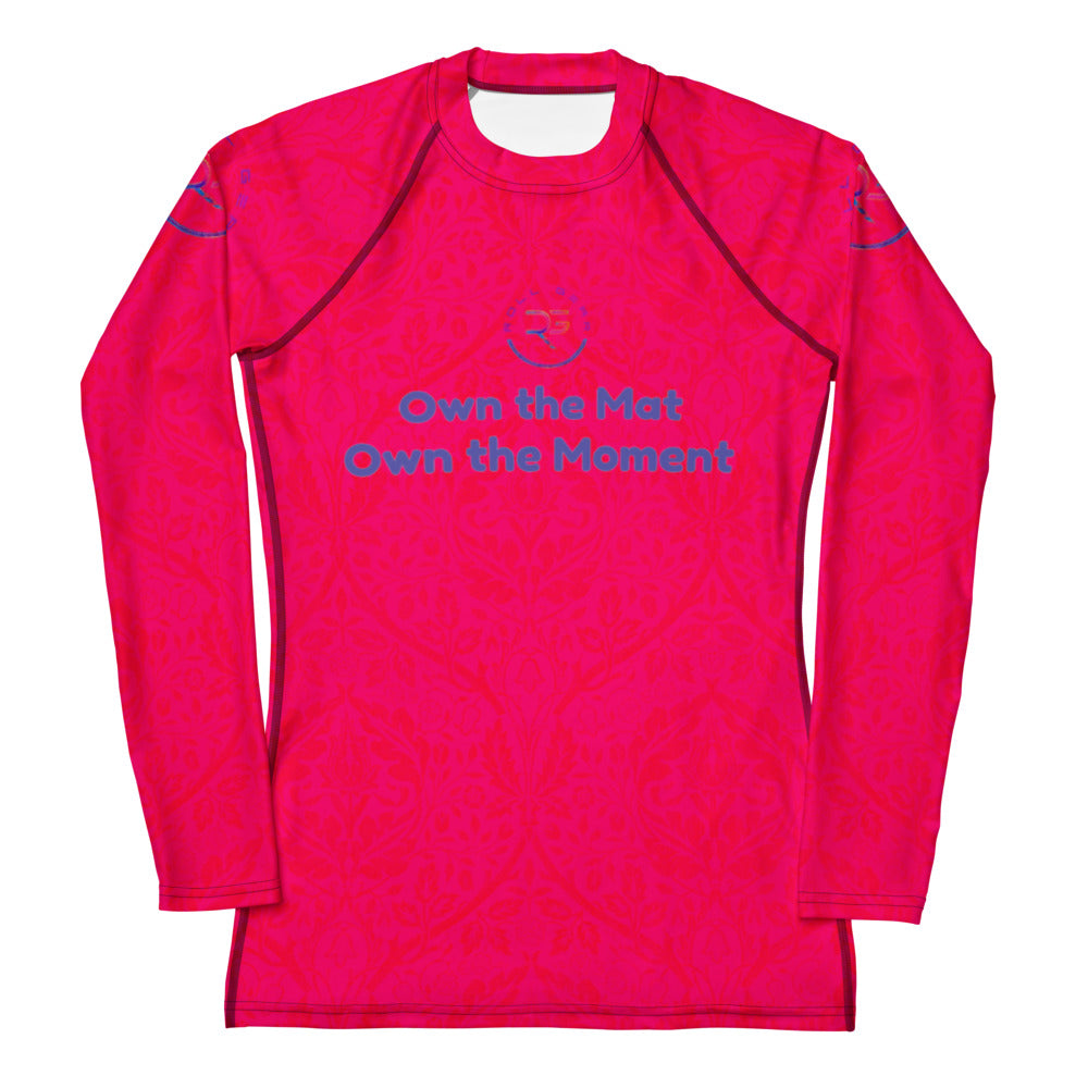 Roll Gear Evolve or Repeat Women’s Rash Guard – Pink, front view, all-over print.