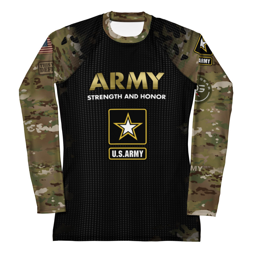 Black long-sleeve shirt with U.S. Army graphics and text on a white background
