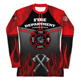 Roll Gear Women's Fire Department Edition Rash Guard - Red, Black & Smoke Grey, front view.