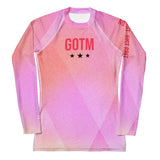 Roll Gear Women's Girls on the Mat Rash Guard - Pink Prism Gradient, front view.
