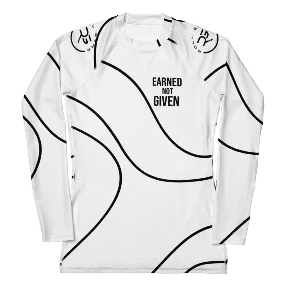 Roll Gear White Swirl Rash Guard - White/Black, Women's, front view.