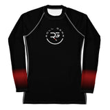 Roll Gear Black Fade Long Sleeve Rash Guard - Black/Red, Women's, front view.