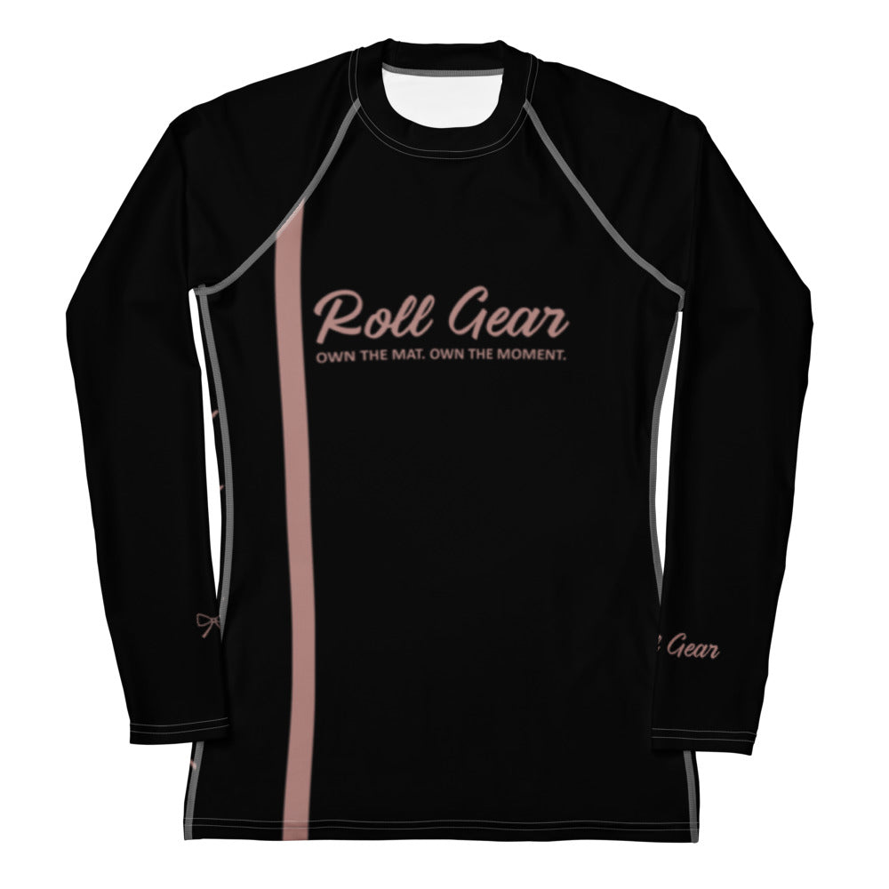 Roll Gear Girls Bows Short Sleeve Rash Guard – Pink – Women’s, front view, all-over print.