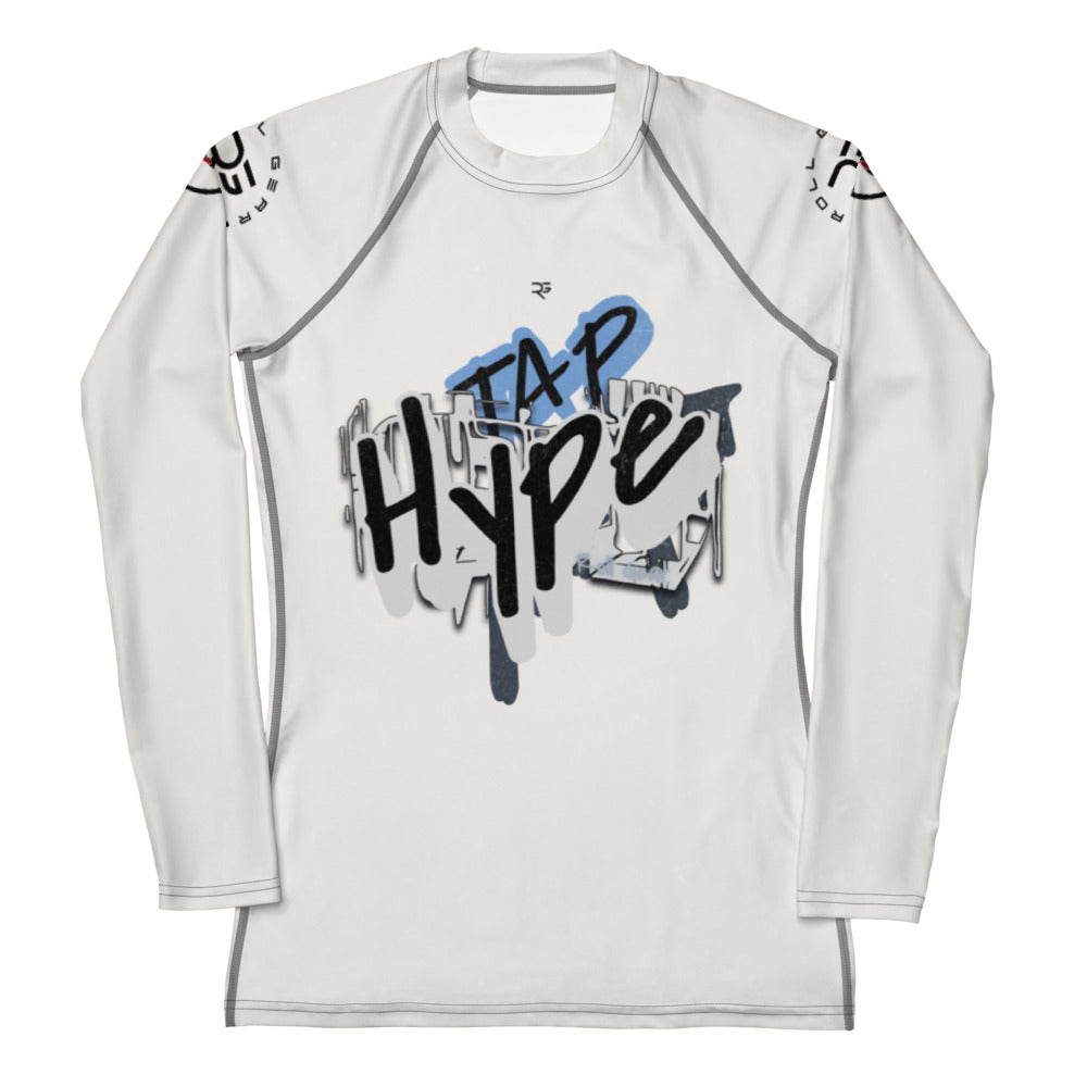 Roll Gear Tap Hype Rash Guard - Blue/White, Women's, front view.