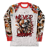 Roll Gear Never Accept Rash Guard – Red – Women's, front view, all-over print.