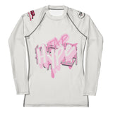 Roll Gear Tap Hype Girls on the Mat Rash Guard - Light Pink & White, Women's Long Sleeve, front view.