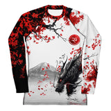 Roll Gear Shadow Dragon Warrior Rash Guard – White & Crimson – Women’s Long Sleeve, front view, all-over print.