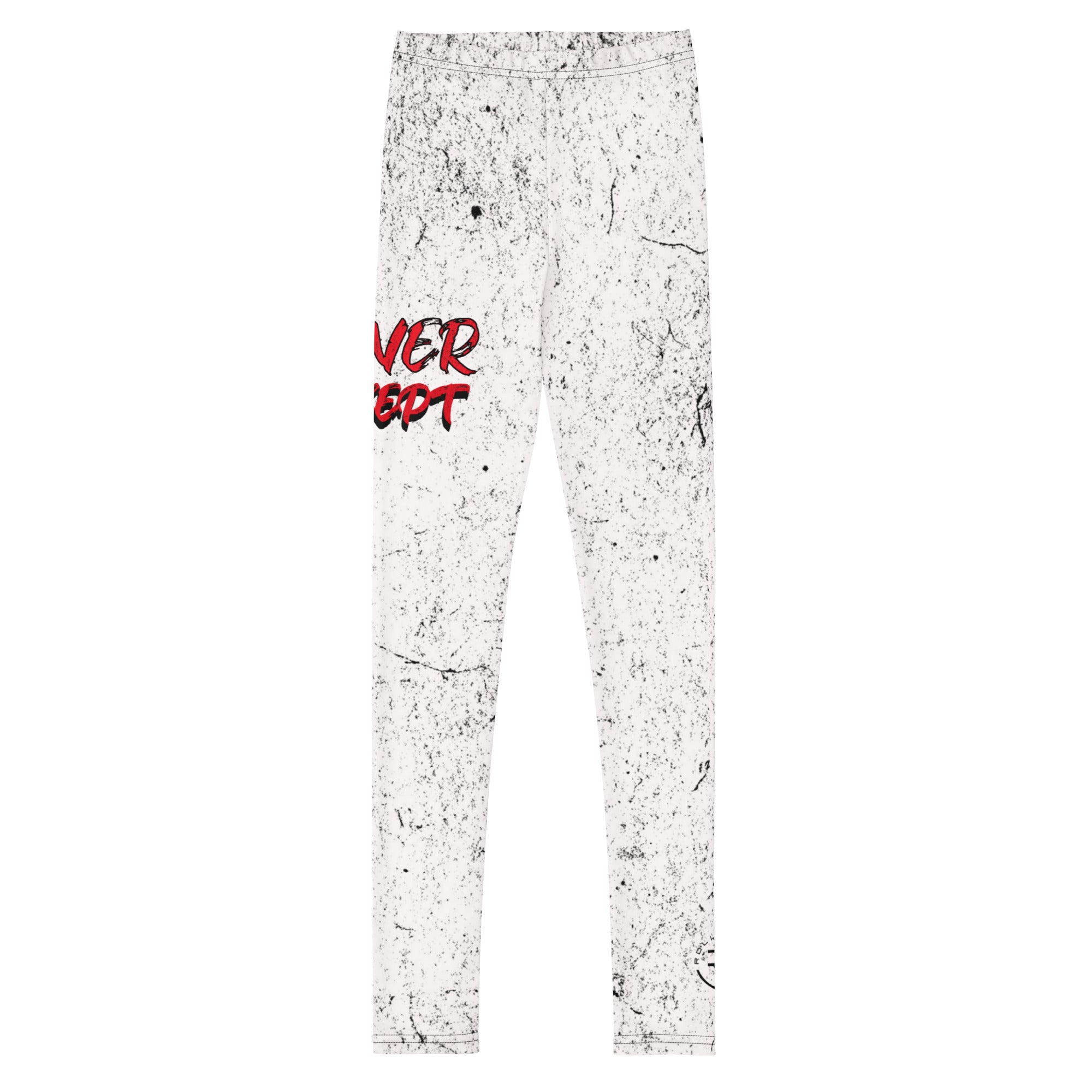 Roll Gear Never Accept Training Spats - White Splatter, Youth, front view.