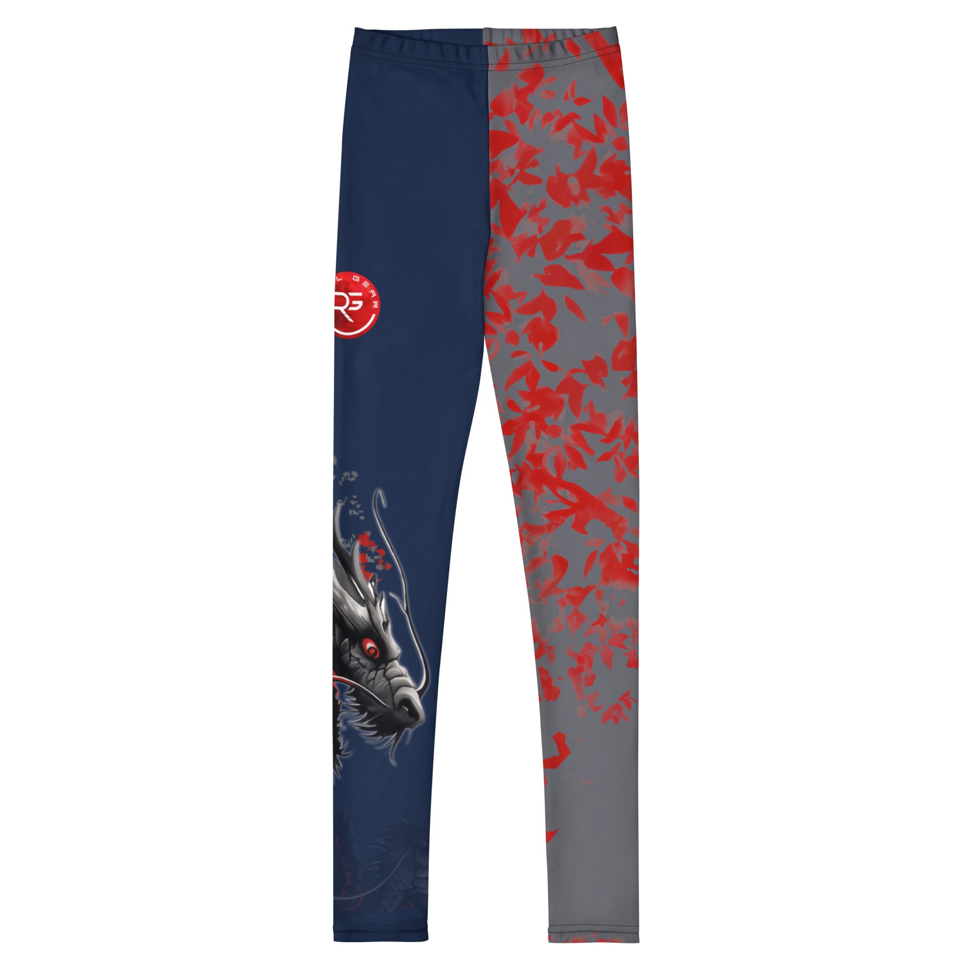 Roll Gear Shadow Dragon Warrior Spats – Dark Navy & Crimson – Youth, front view.
