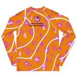 Roll Gear Youth Orange & Purple with White Lines Rash Guard - Long Sleeve, back view.