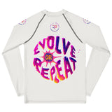 Roll Gear Evolve or Repeat Youth Girls Rash Guard - White, back view.