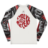 Roll Gear Evolve or Repeat Youth Boys Rash Guard - White & Red, back view.