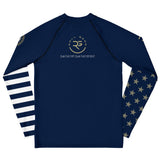 Roll Gear Youth Navy Military Long Sleeve Rash Guard - Navy & Gold, back view.