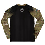 Roll Gear Youth Army Long Sleeve Rash Guard, back view.