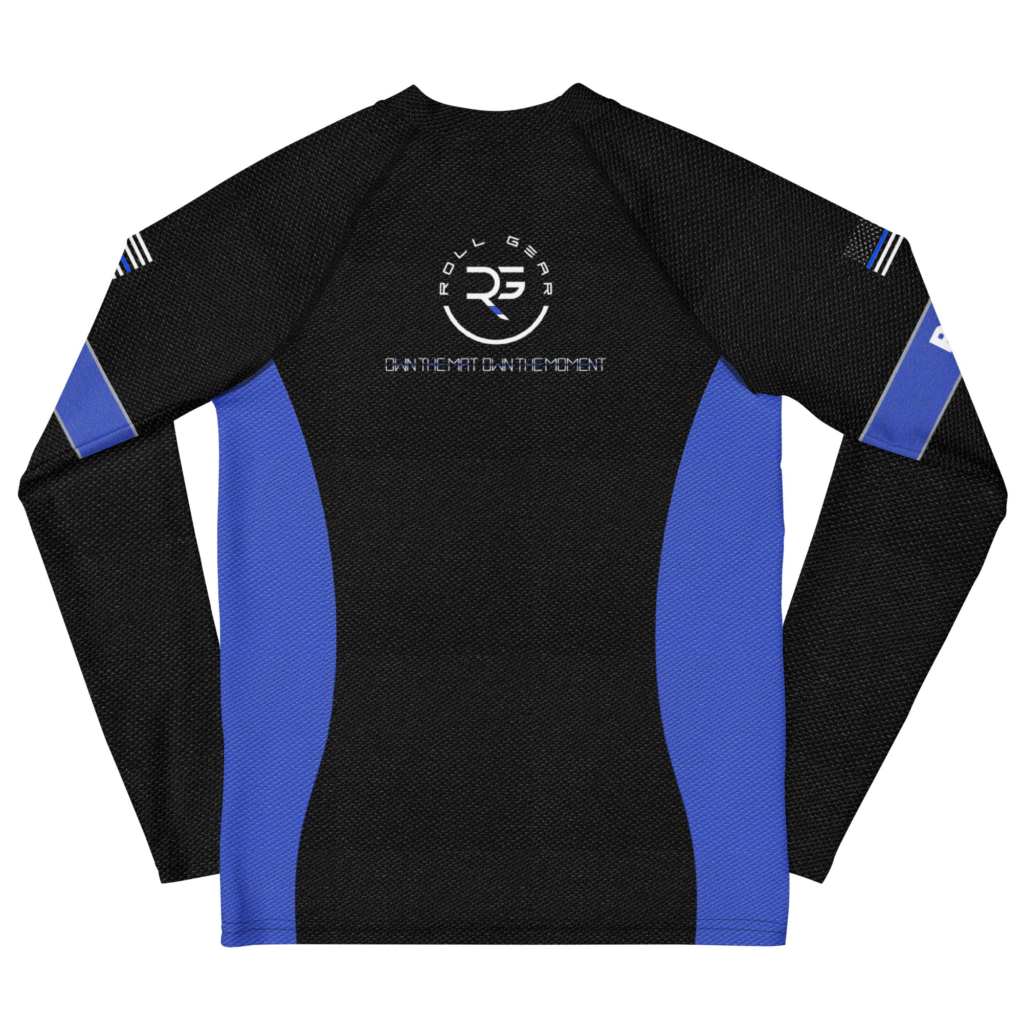 Roll Gear Youth Police Edition Long Sleeve Rash Guard - Thin Blue Line, back view.